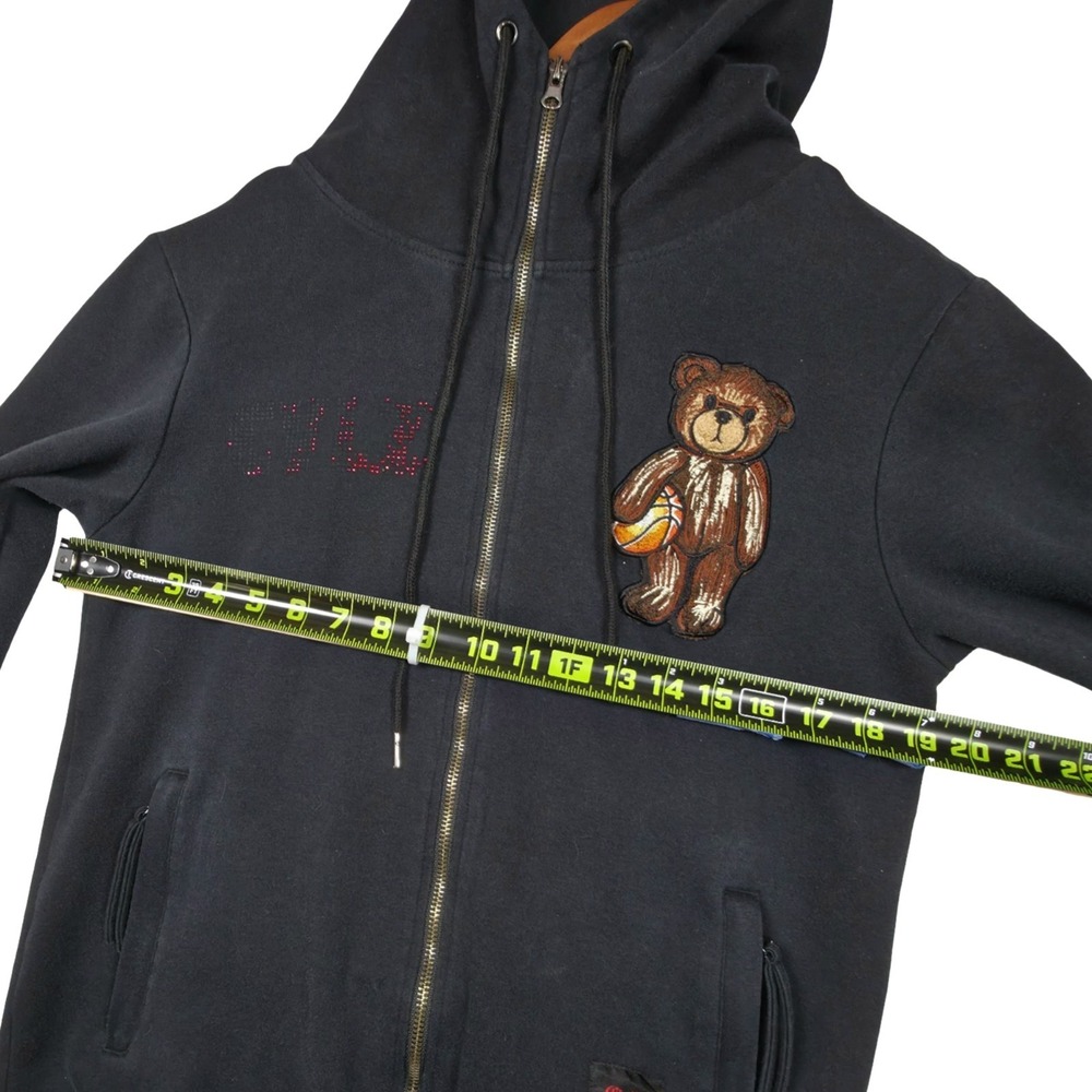 CivilizeD Black Basketball Teddy Bear Rhinestone Zip Hoodie Small Streetwear Y2K - Picture 10 of 12